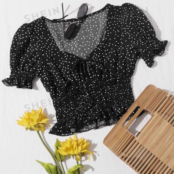 SHEIN Tops - Cute Polkadot Black Top